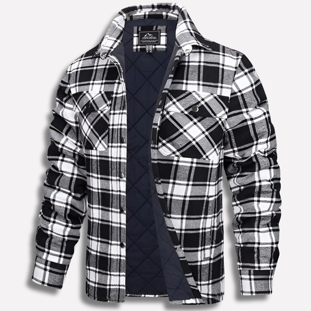 Warm Men's Shirt Jacket with Checked Pattern