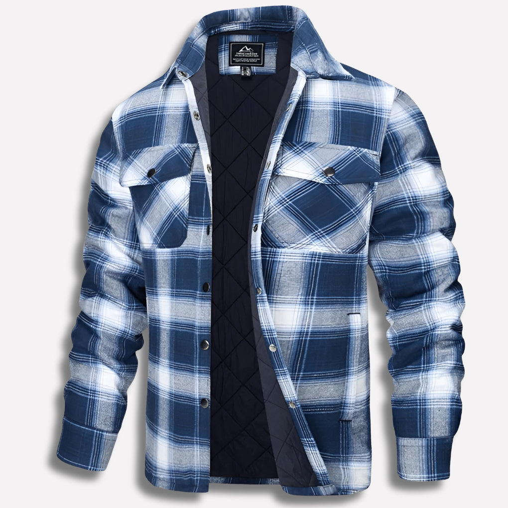 Warm Men's Shirt Jacket with Checked Pattern
