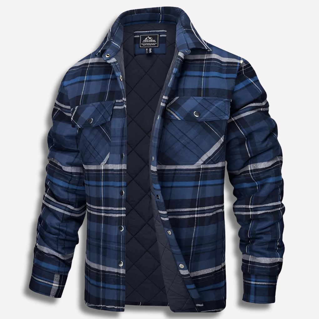 Warm Men's Shirt Jacket with Checked Pattern