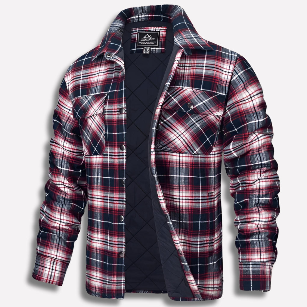 Warm Men's Shirt Jacket with Checked Pattern