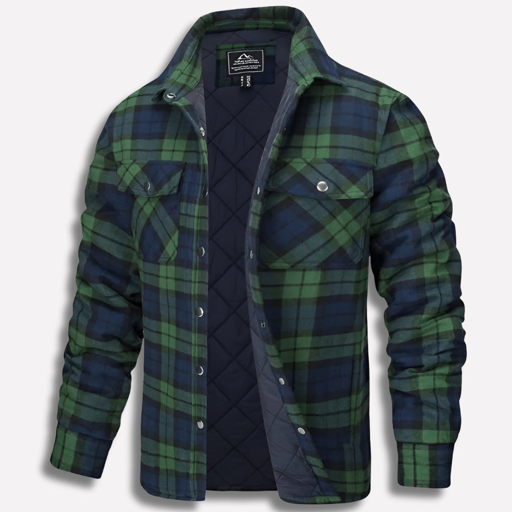 Warm Men's Shirt Jacket with Checked Pattern