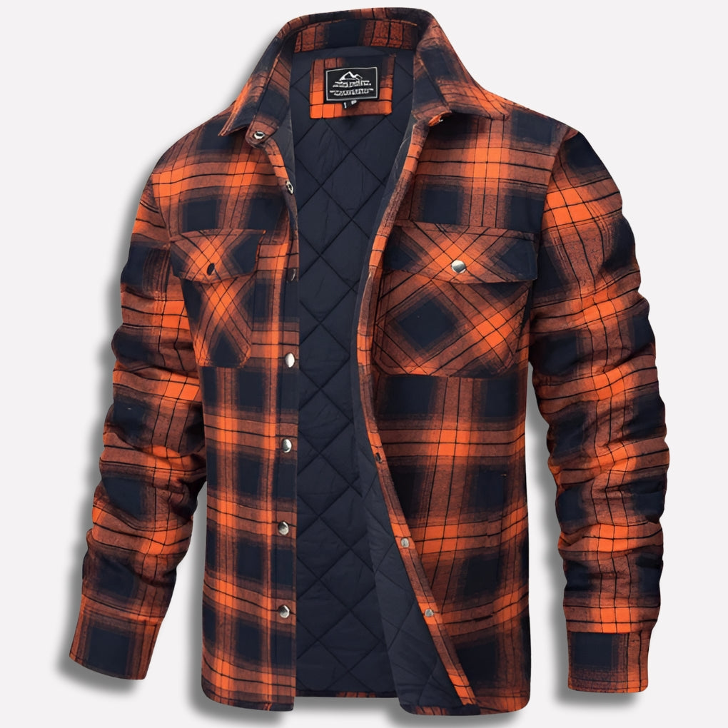Warm Men's Shirt Jacket with Checked Pattern