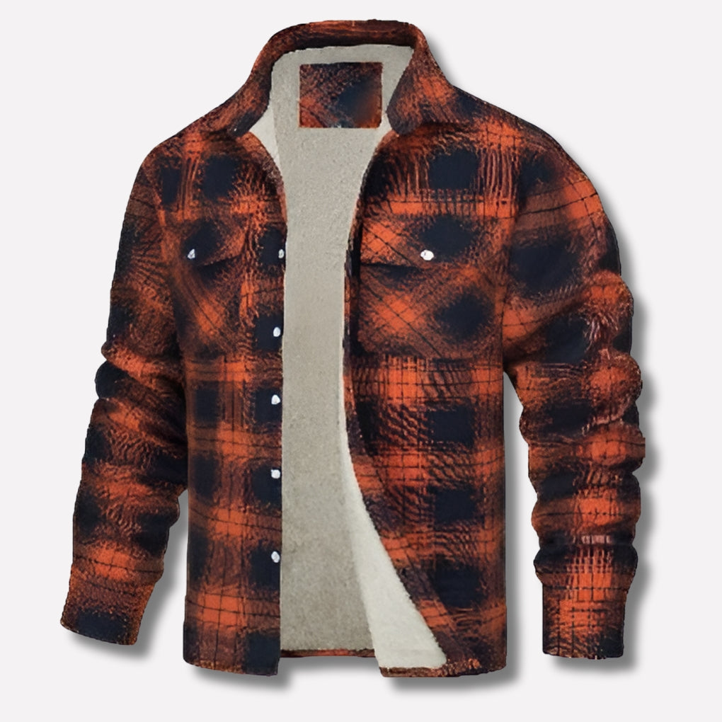 Warm Men's Shirt Jacket with Checked Pattern