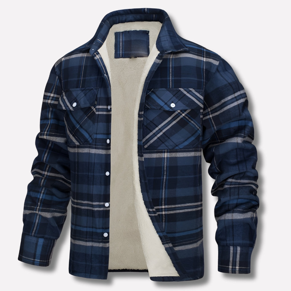 Warm Men's Shirt Jacket with Checked Pattern