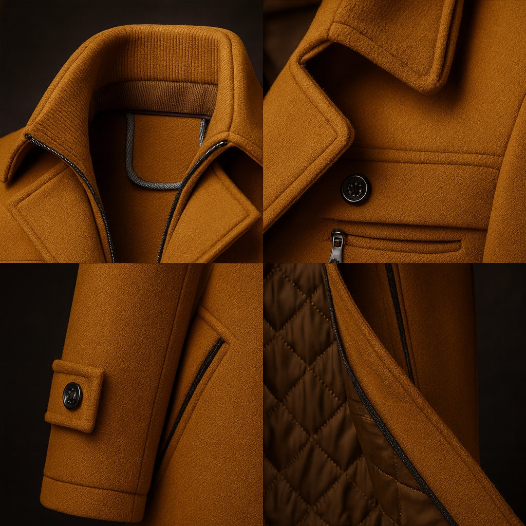 Warm Winter Coat for Men with Textured Collar for Cold Days