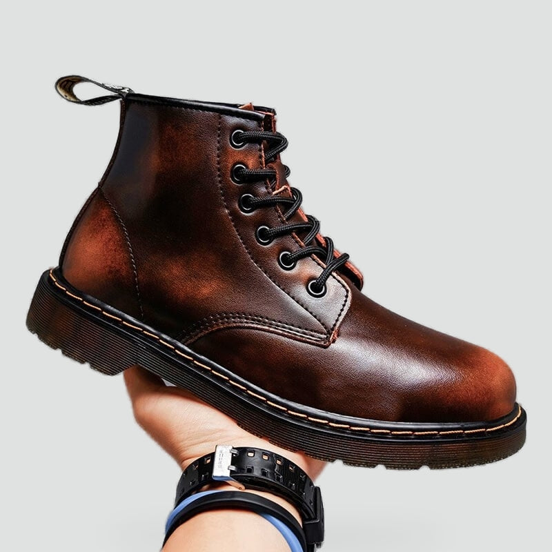 Water-repellent Leather Lace-up Boots with Non-slip Sole for Men