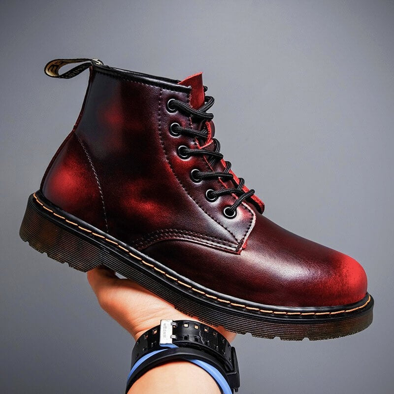 Water-repellent Leather Lace-up Boots with Non-slip Sole for Men