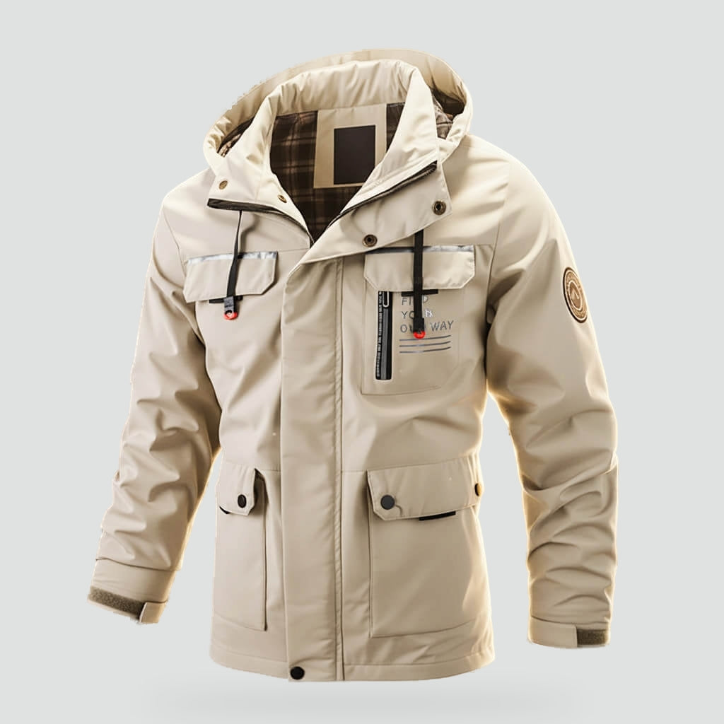 Water-Repellent Parka with Hood and Cargo Pockets for Men