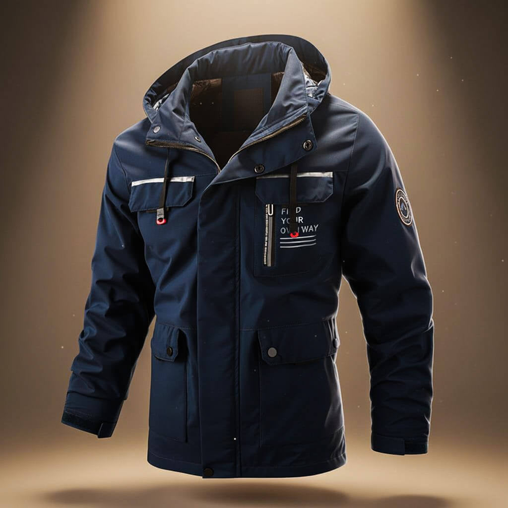 Water-Repellent Parka with Hood and Cargo Pockets for Men