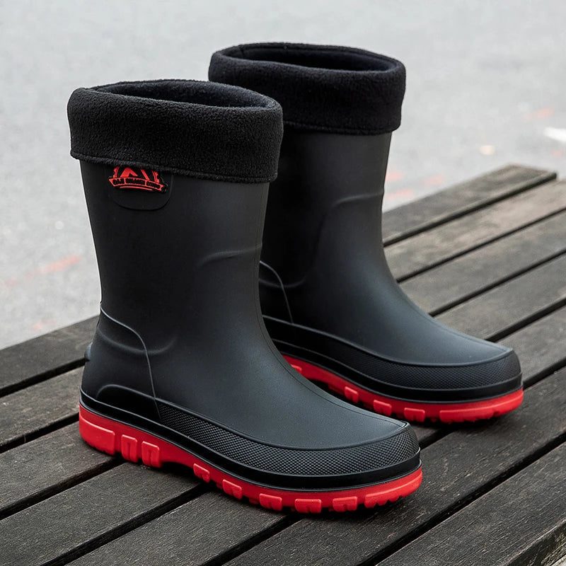 Men's Waterproof Rain Boots with Convenient Pockets