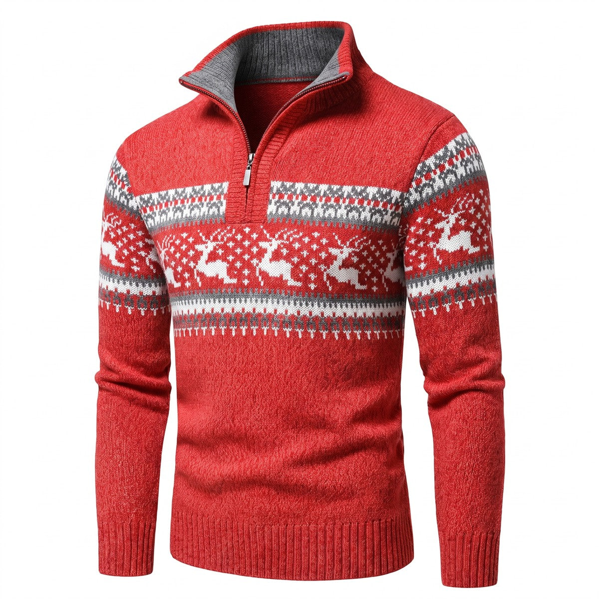 Men's Winter Knitted Sweater | Zip-Up Pullover | Festive Christmas Jumper