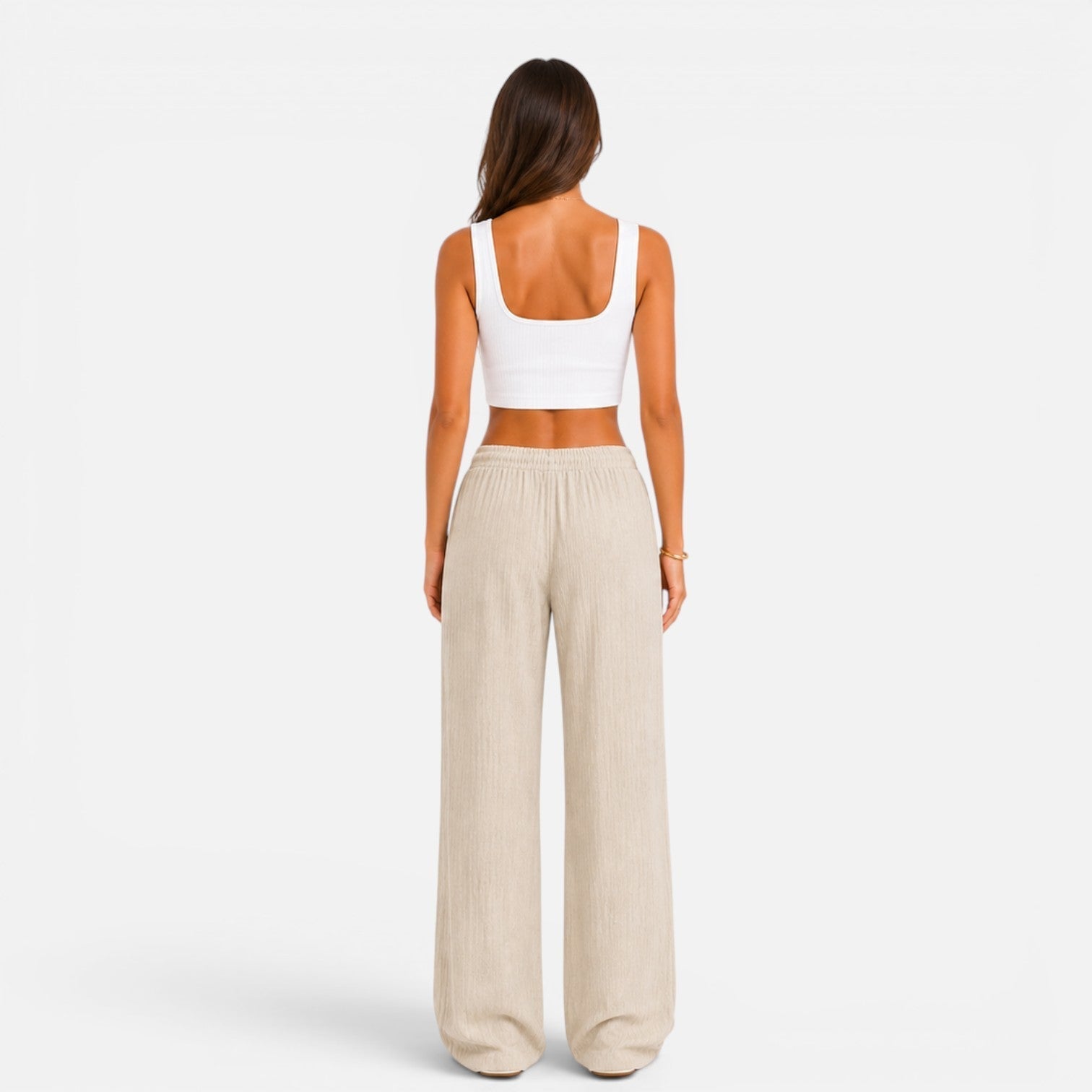 Wide-Leg Trousers for Women with Elastic Waist Comfort Fit Casual