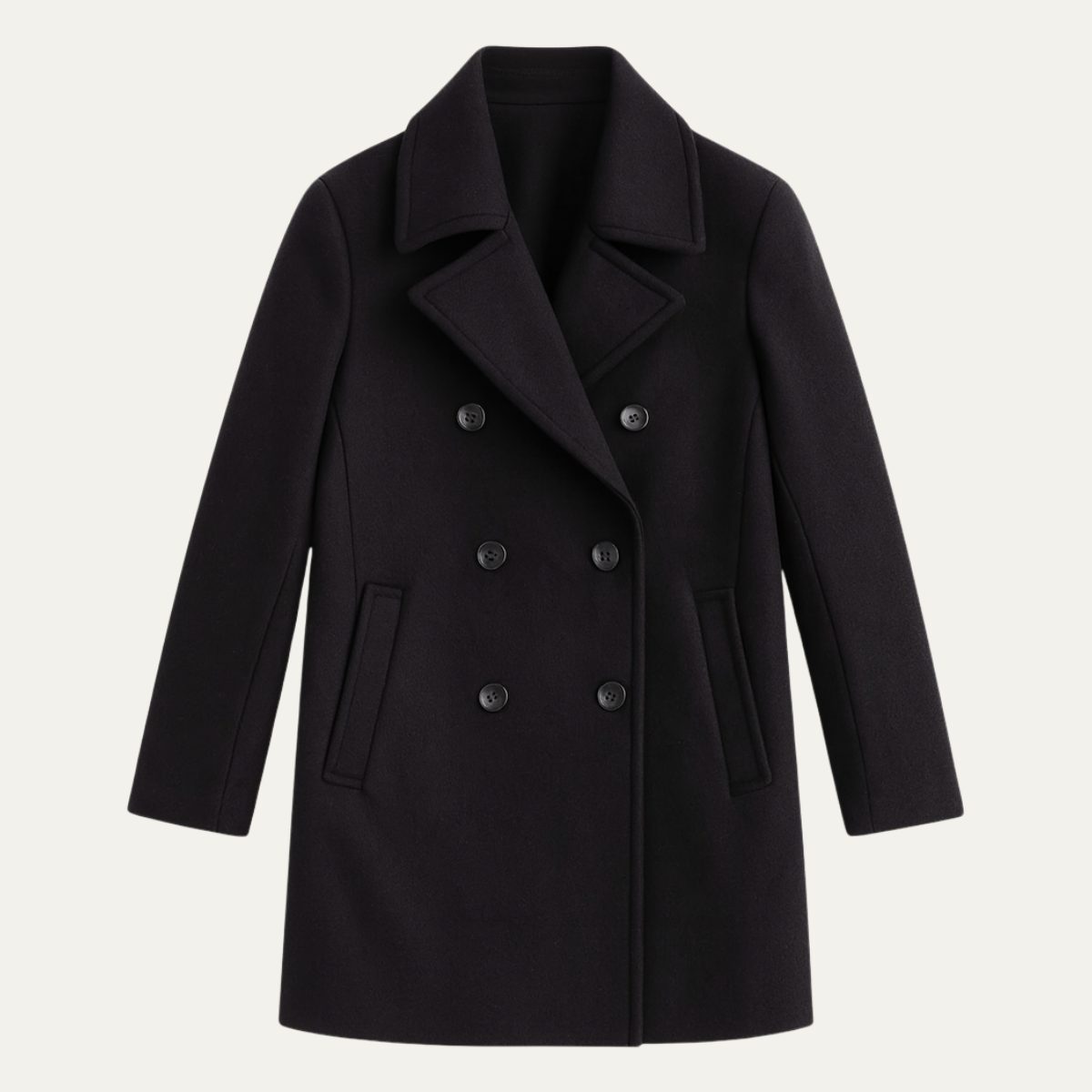 Men's Double-Breasted Wool Coat with Notched Lapel