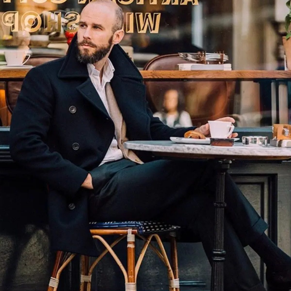 Men's Double-Breasted Wool Coat with Notched Lapel