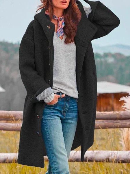 Women's Wool Long Coat with Stand-Up Collar