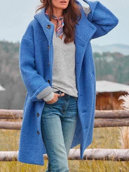 Women's Wool Long Coat with Stand-Up Collar