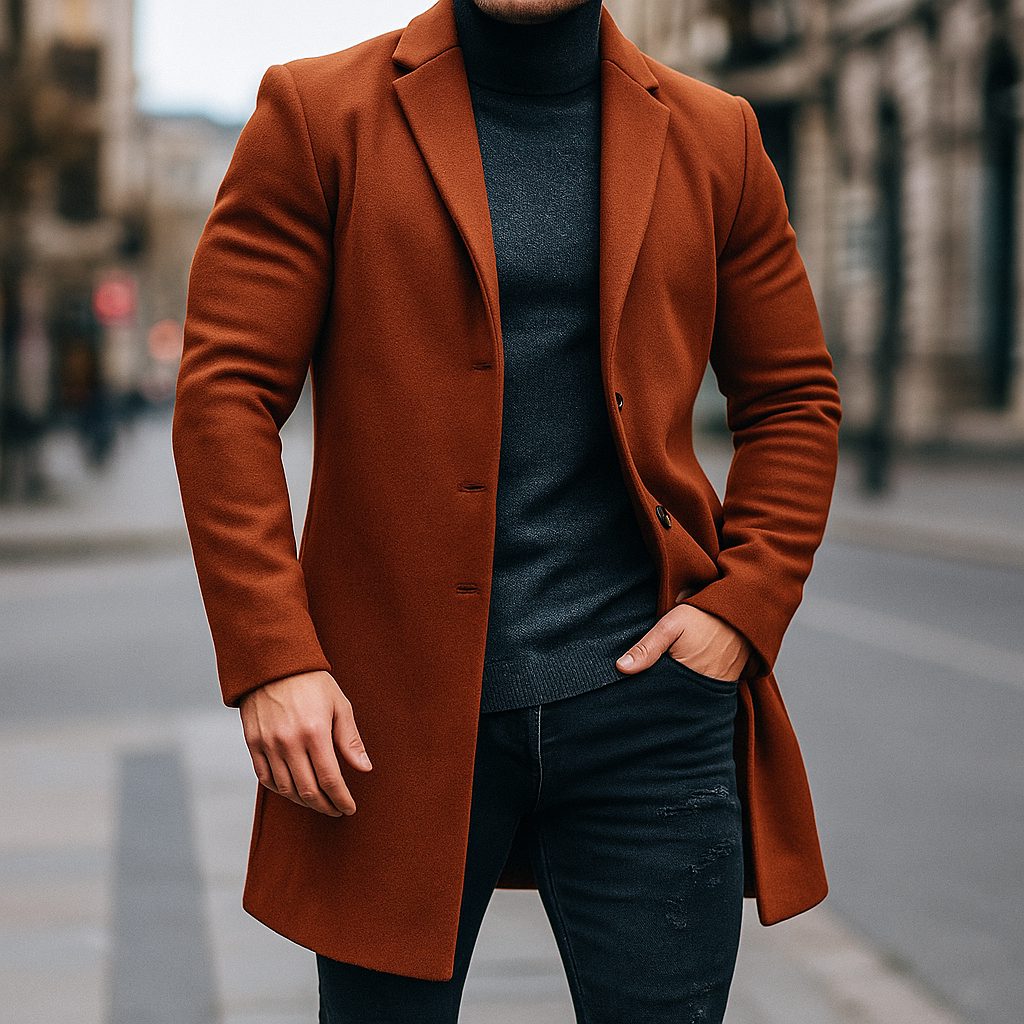 Men's Long Sleeve Wool Trench Coat