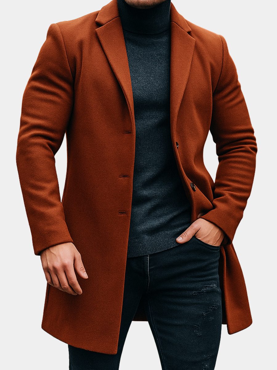 Men's Long Sleeve Wool Trench Coat