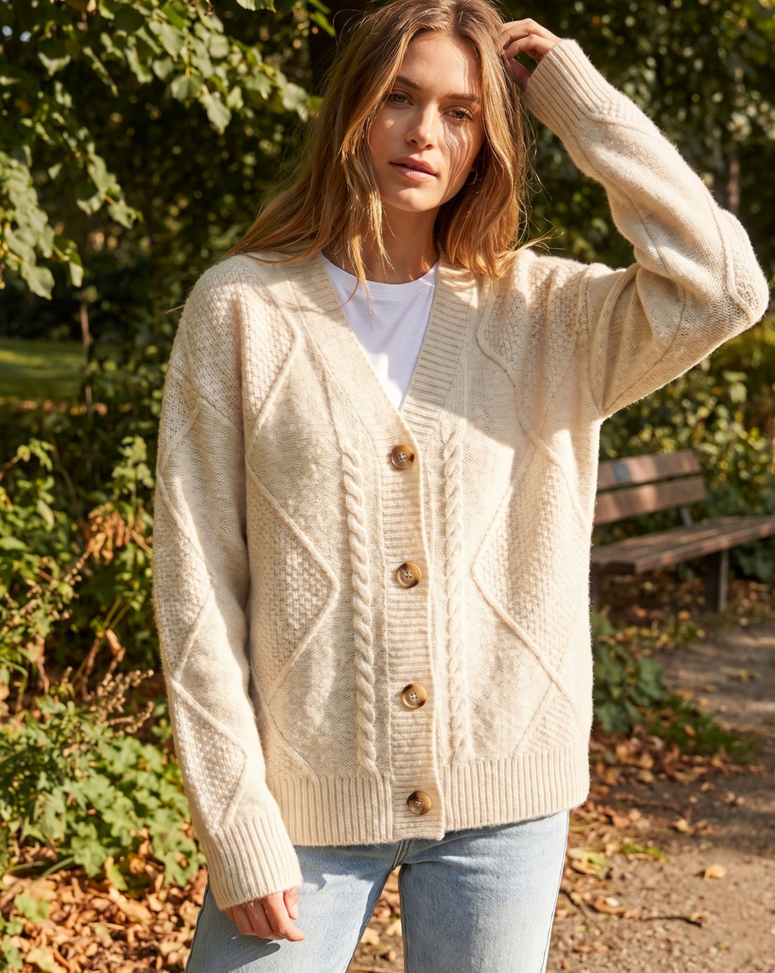Layla | Women's Long Sleeve Cable Knit Cardigan with Button Front