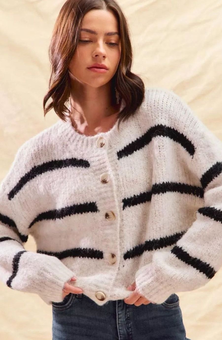 Harper | Women's Timeless Striped Knit Cardigan with Button-Down Front