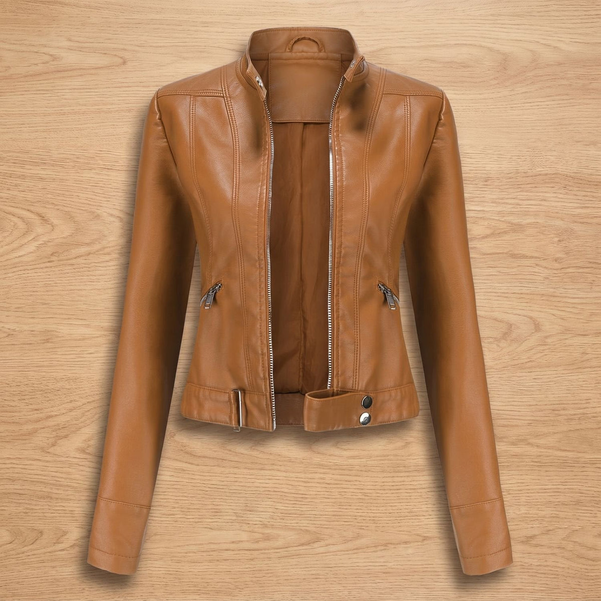 Harper | Women's Cropped Faux Leather Moto Jacket with Stand Collar