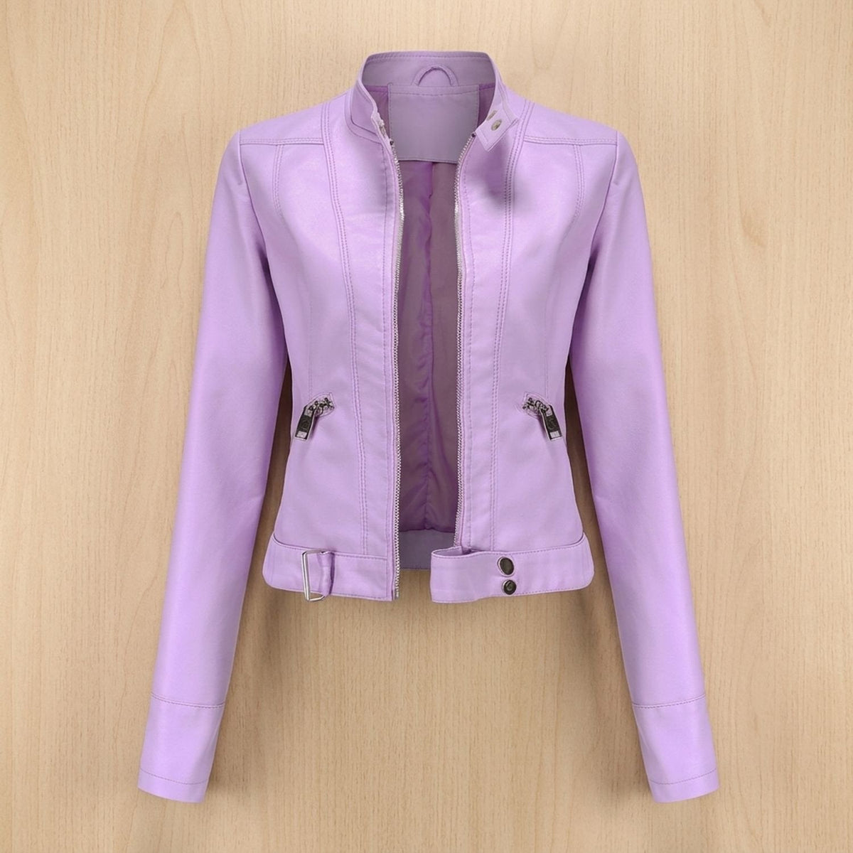 Harper | Women's Cropped Faux Leather Moto Jacket with Stand Collar