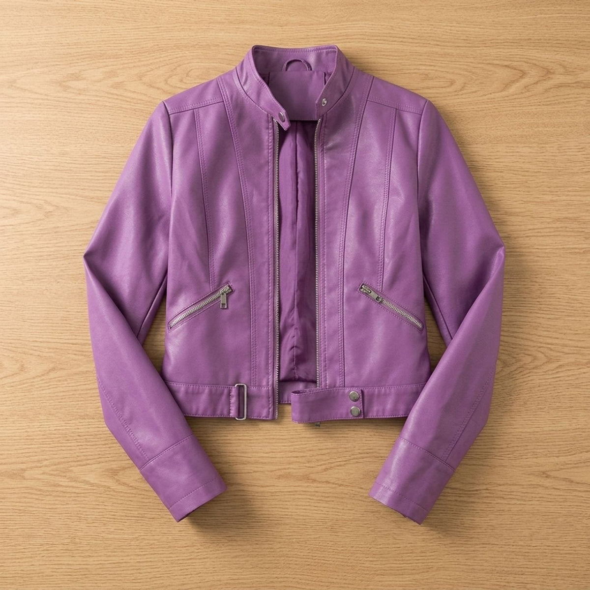 Harper | Women's Cropped Faux Leather Moto Jacket with Stand Collar