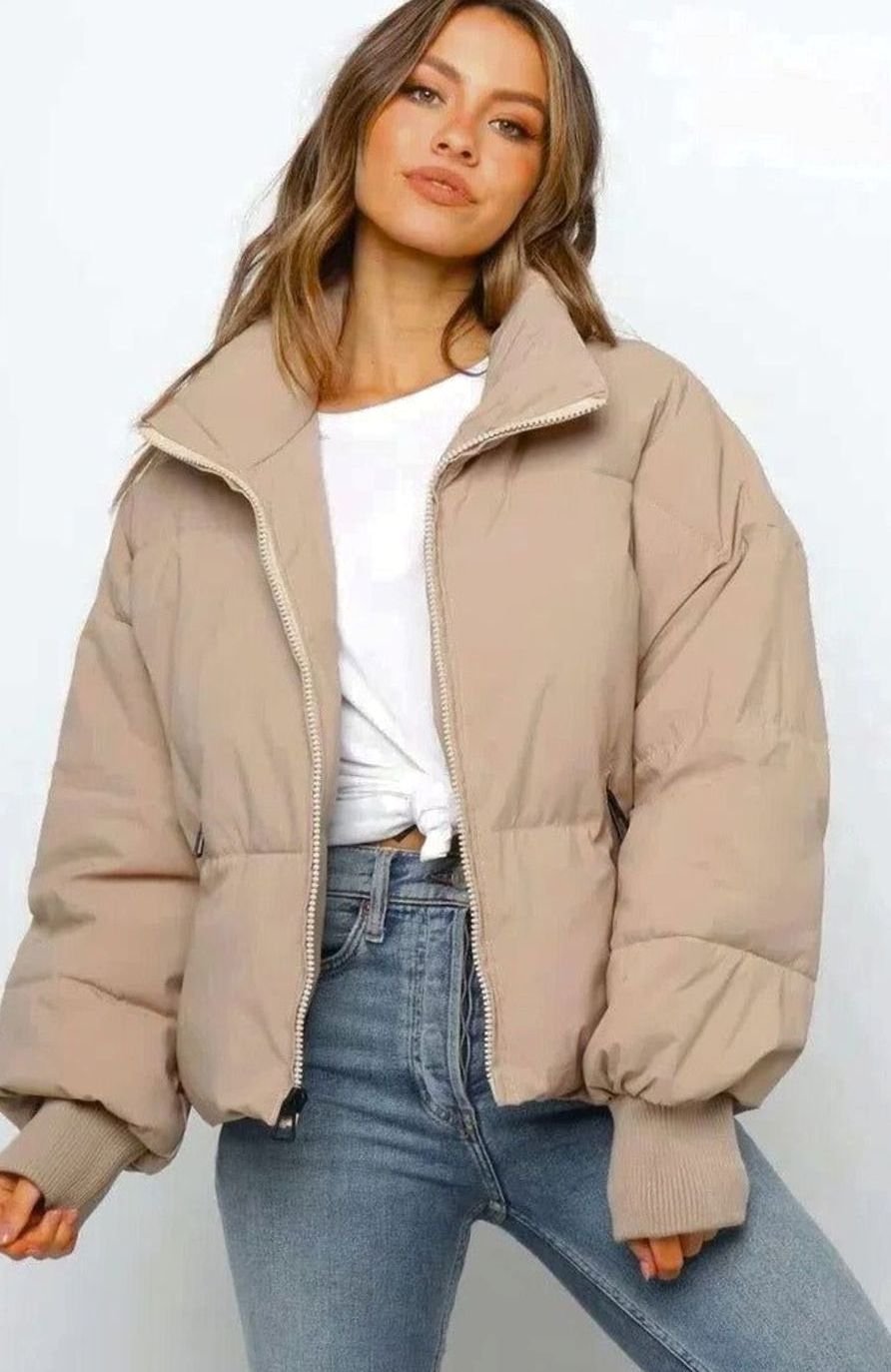 Grace | Women's Quilted Cropped Puffer Jacket with Zip-Up and Stand Collar