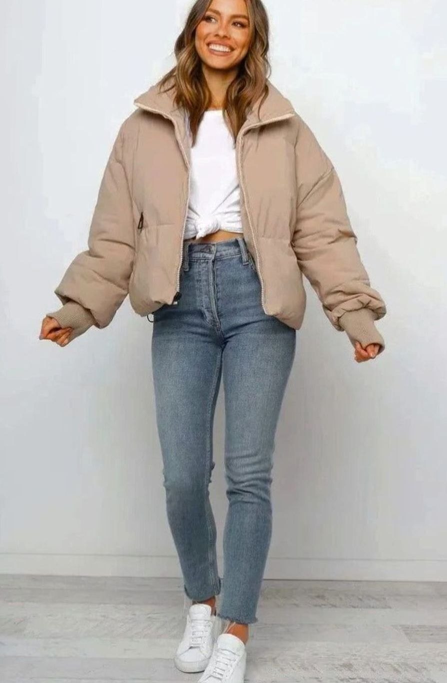 Grace | Women's Quilted Cropped Puffer Jacket with Zip-Up and Stand Collar