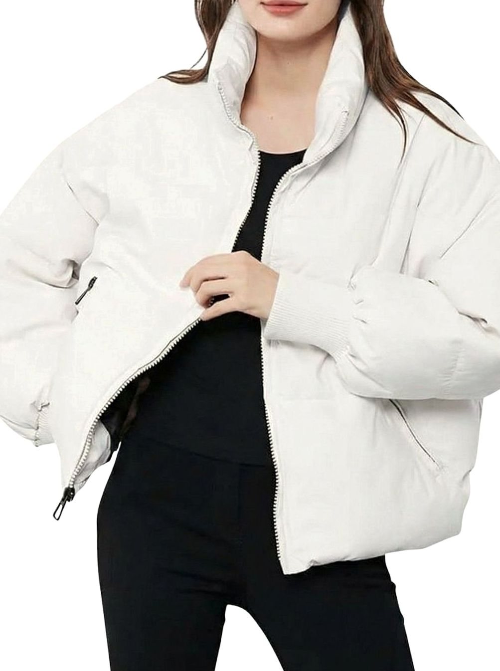 Grace | Women's Quilted Cropped Puffer Jacket with Zip-Up and Stand Collar