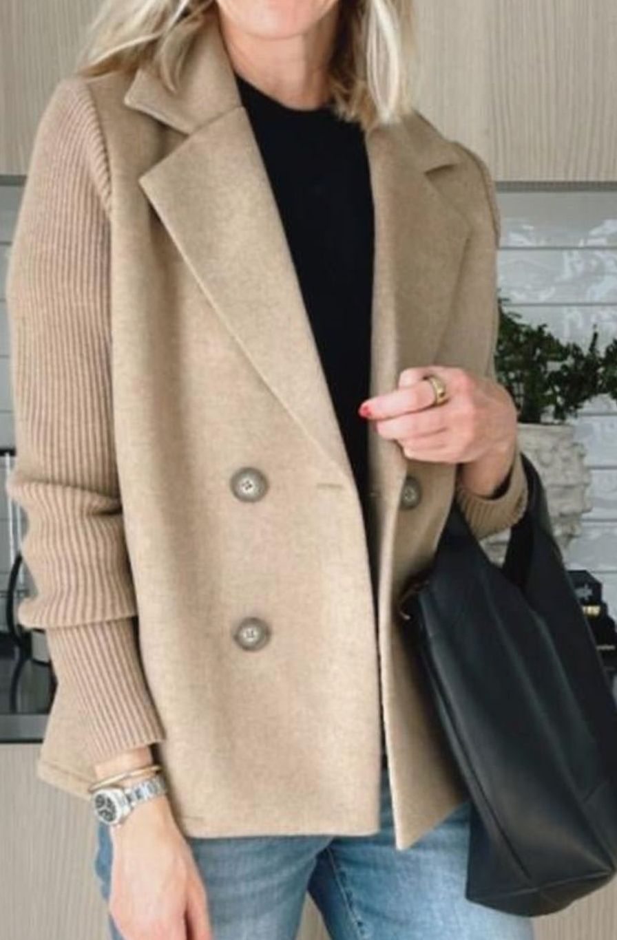 Eleanor | Women's Wool-Blend Blazer with Double-Breasted Design and Knit Sleeves