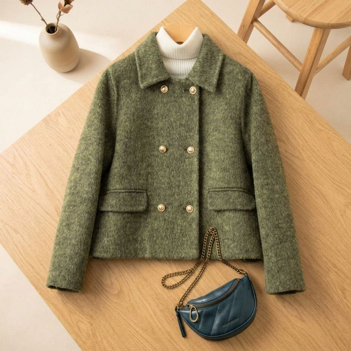 Eleanor | Women's Chic Cropped Wool Coat with Double-Breasted Design and Gold Buttons
