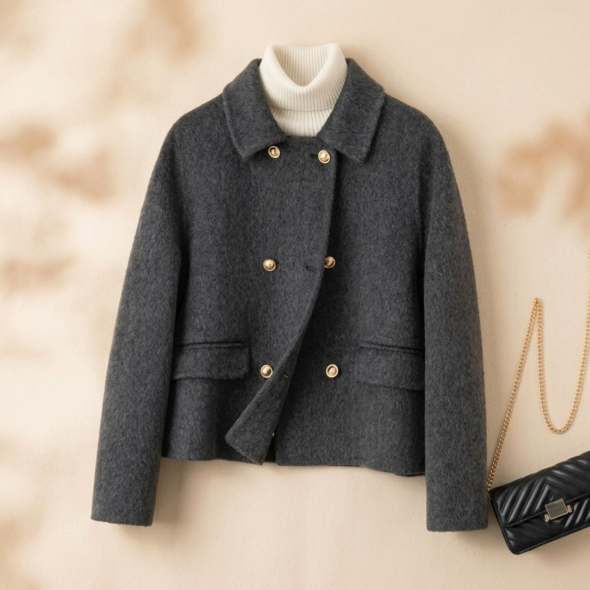 Eleanor | Women's Chic Cropped Wool Coat with Double-Breasted Design and Gold Buttons