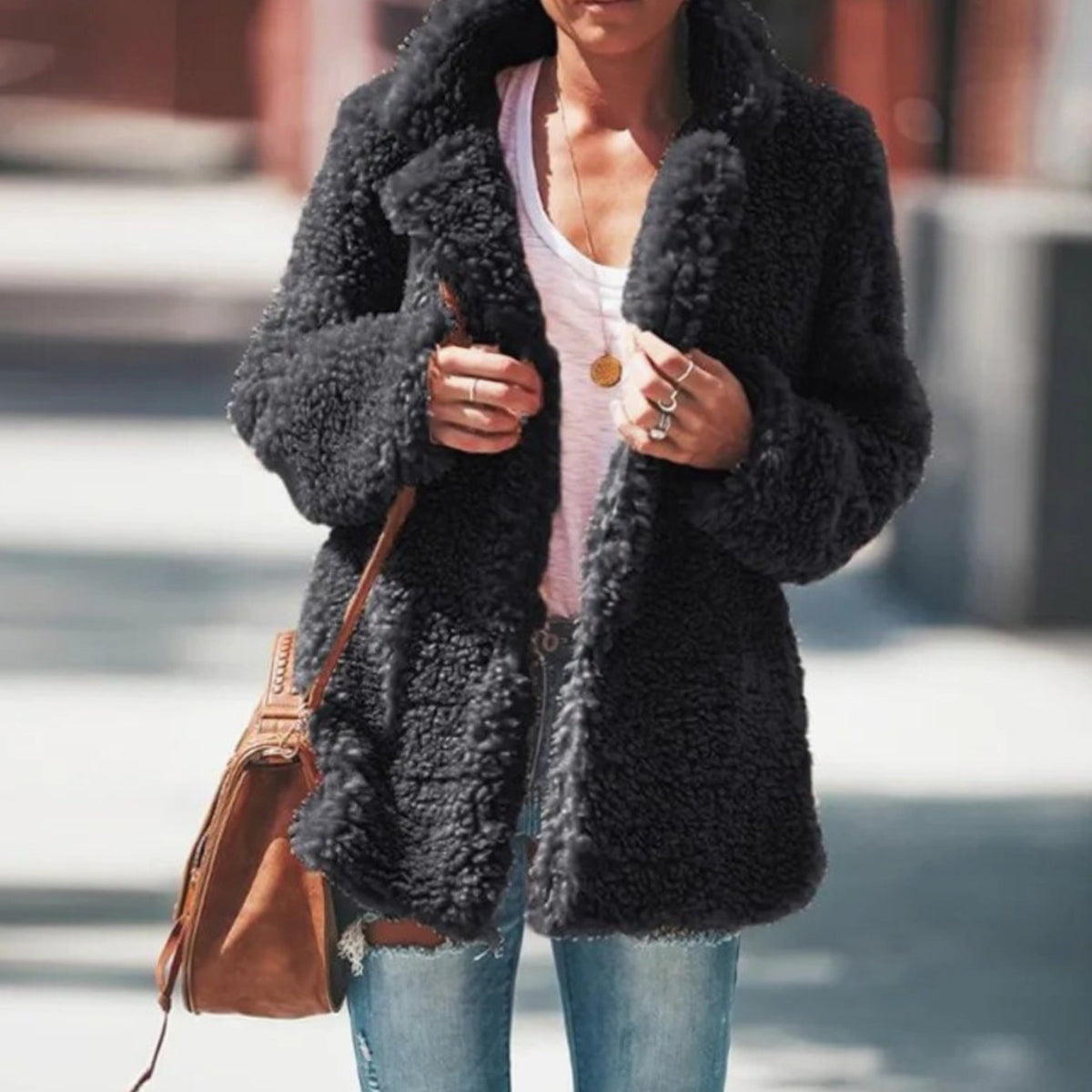Aria | Women's Fluffy Teddy Faux Fur Open-Front Jacket