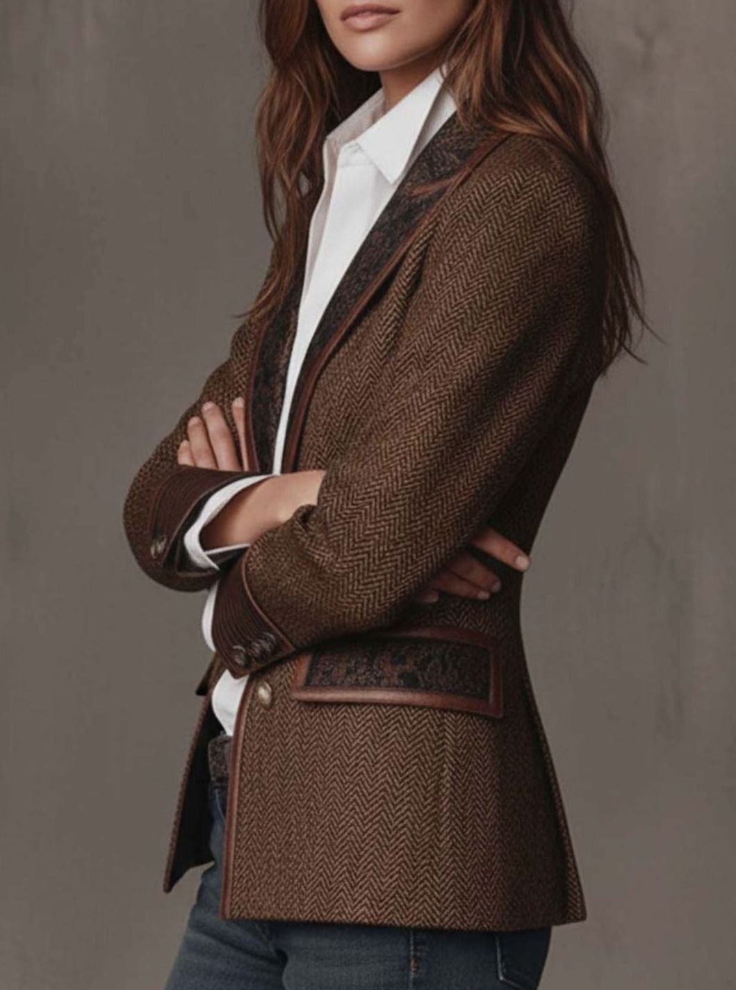 Mia | Women's Structured Blazer with Herringbone Print Panels