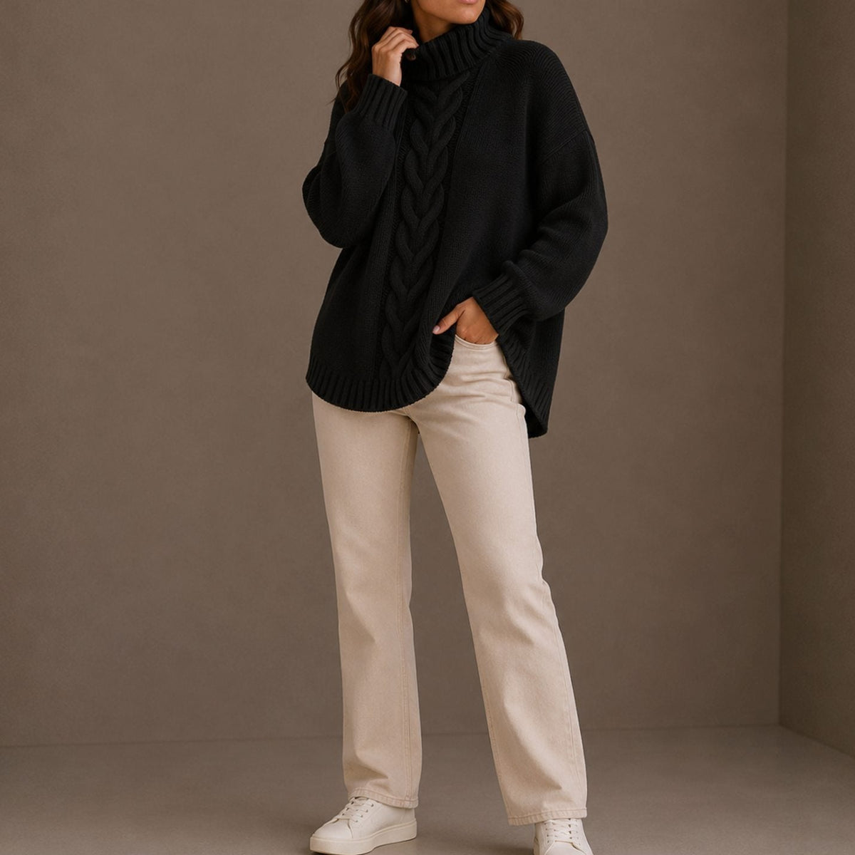 Victoria | Women's Chunky Cable Knit Turtleneck Sweater