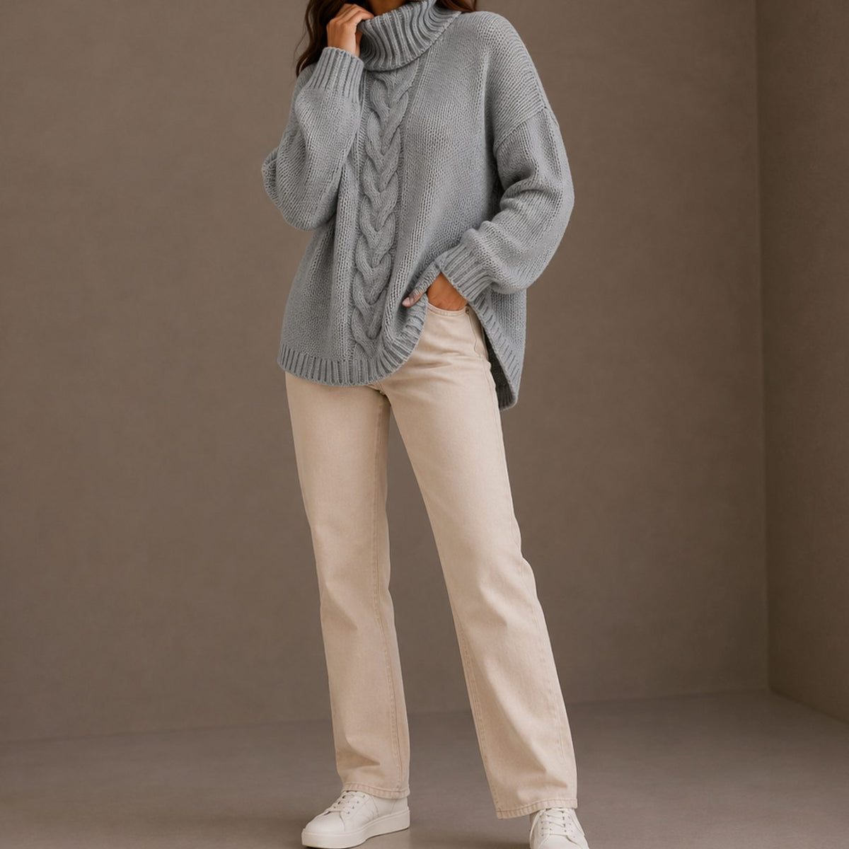 Victoria | Women's Chunky Cable Knit Turtleneck Sweater
