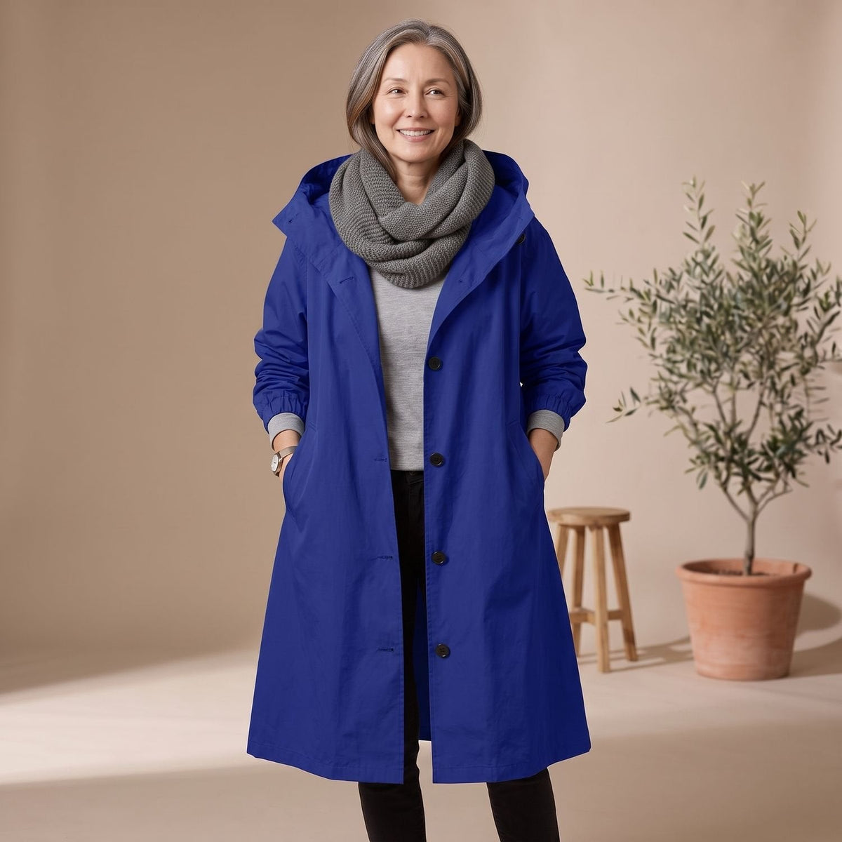 Mia | Women's A-Line Long Trench Coat with Oversized Hood