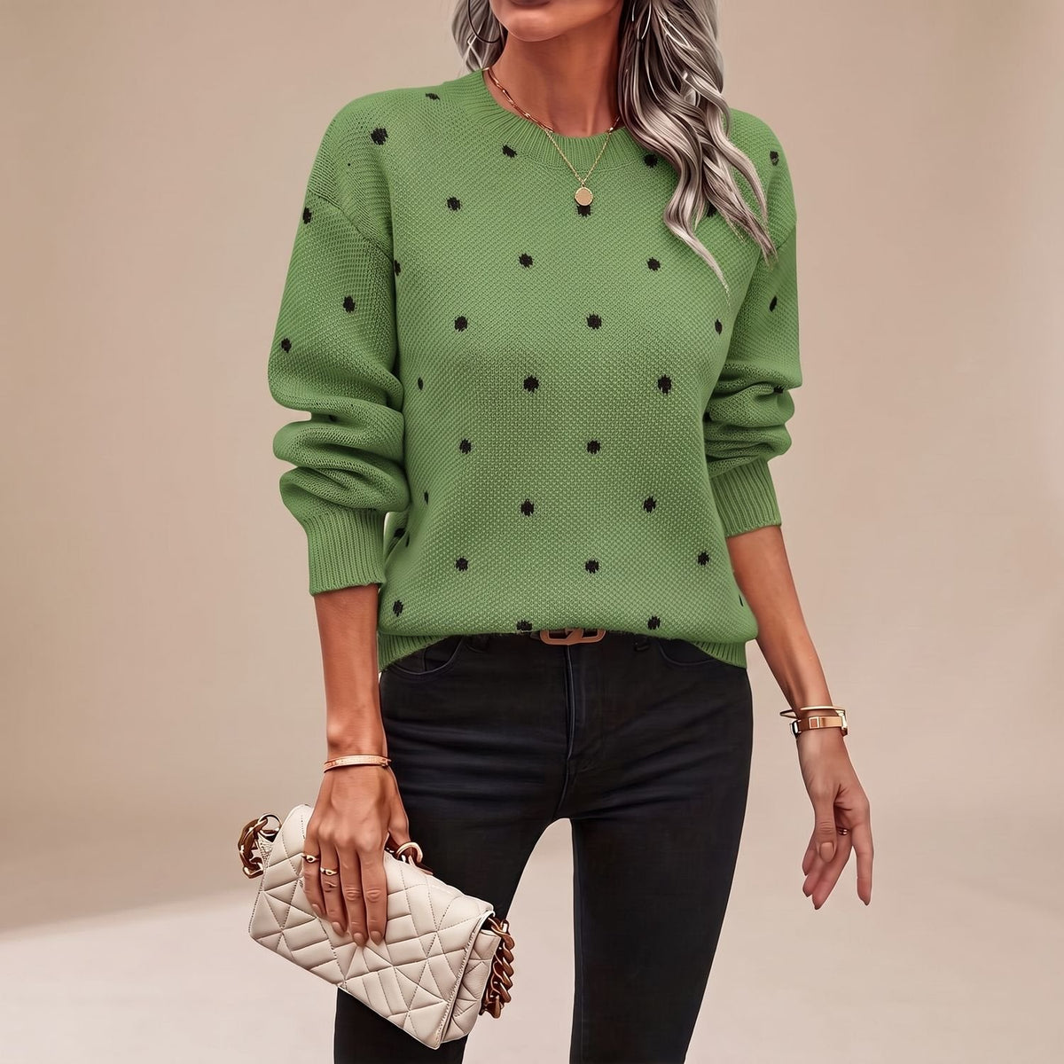 Harper | Women's Relaxed Crewneck Polka Dot Knit Sweater