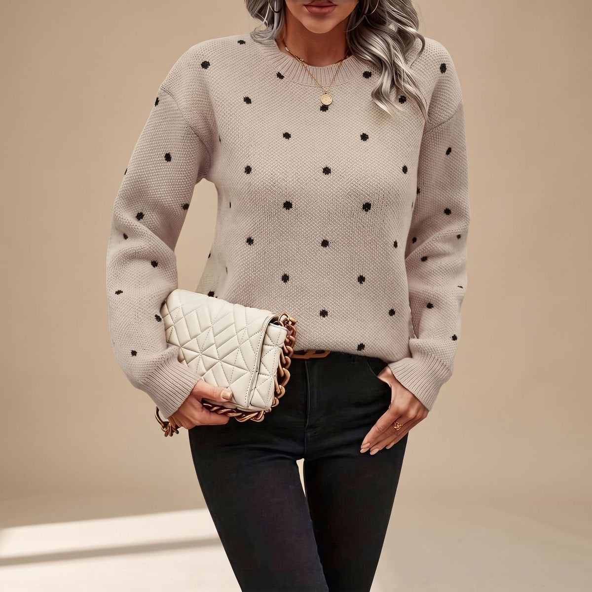 Harper | Women's Relaxed Crewneck Polka Dot Knit Sweater