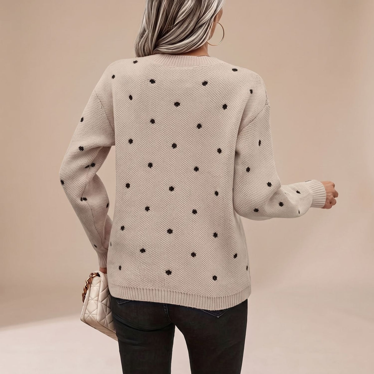 Harper | Women's Relaxed Crewneck Polka Dot Knit Sweater