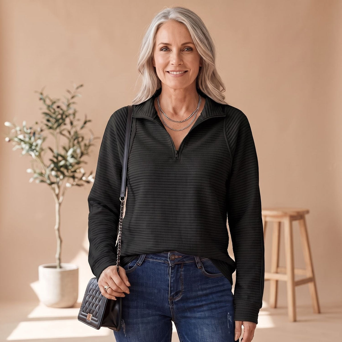 Victoria | Women's Relaxed-Fit Ribbed Quarter-Zip Pullover Sweater