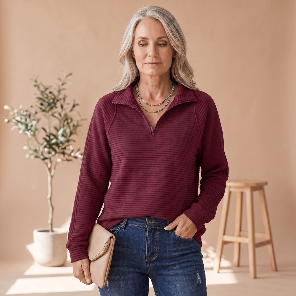 Victoria | Women's Relaxed-Fit Ribbed Quarter-Zip Pullover Sweater