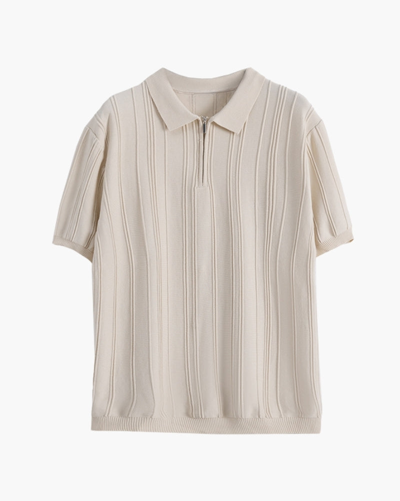 Zip-Up Polo Men Casual Daily Comfort Knitted Knit