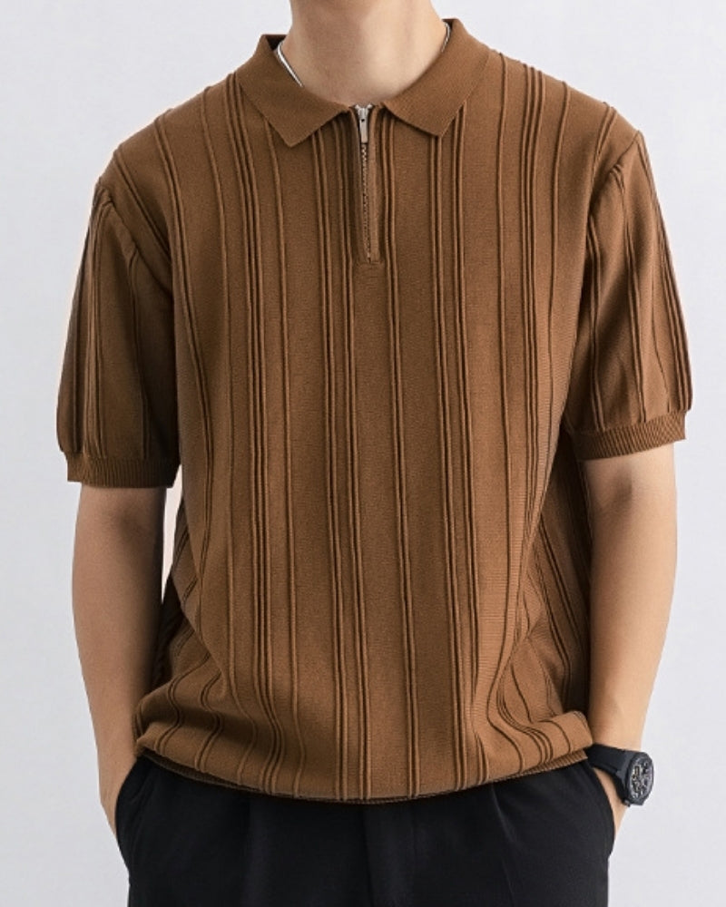 Zip-Up Polo Men Casual Daily Comfort Knitted Knit