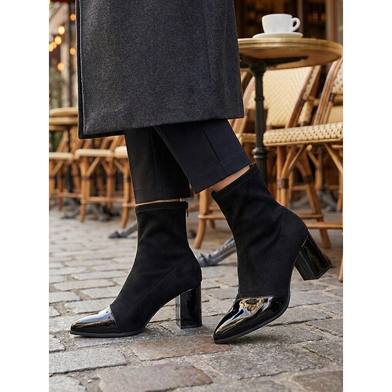 Lucia | Stylish Cap-Toe Chunky Heel Ankle Booties