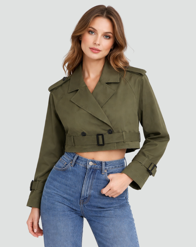 Ladies' Short Fit Cotton Trench Coat