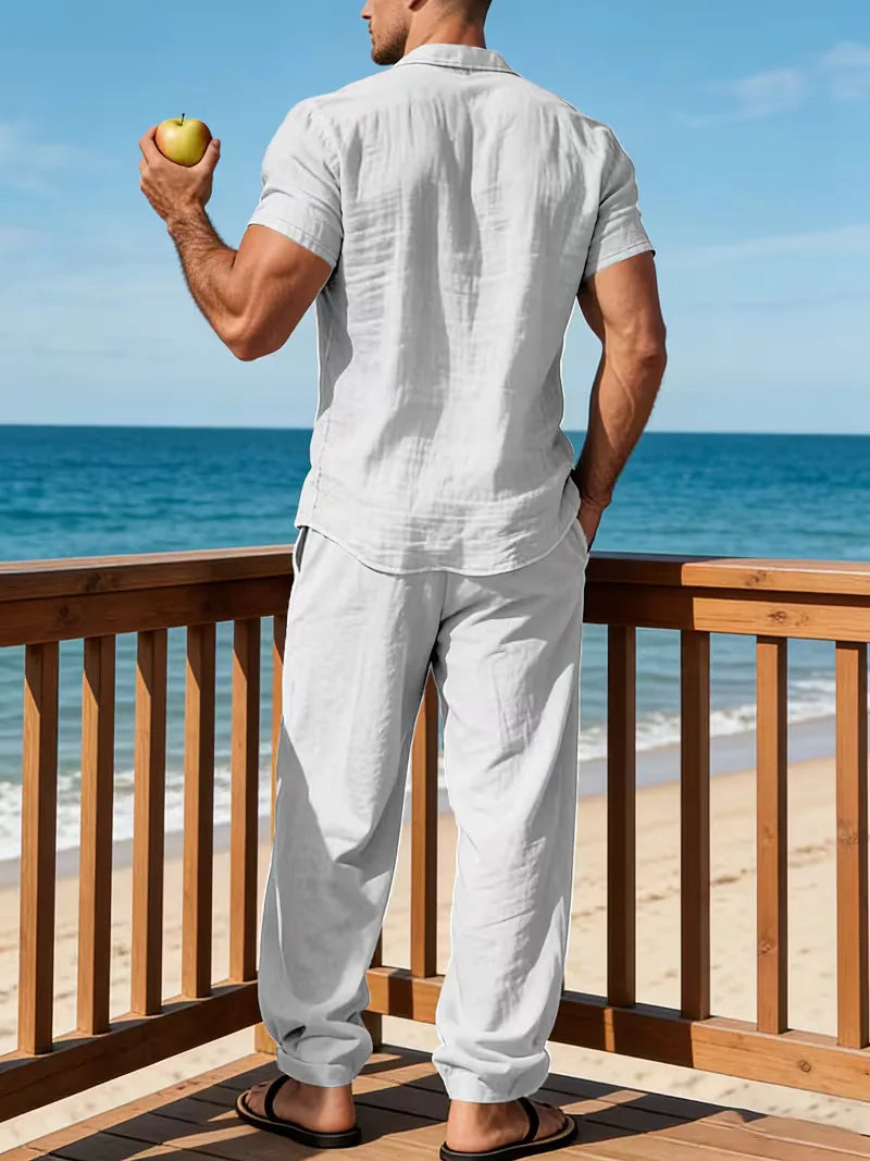 Two-Piece Summer Set with Wide Trousers for Men
