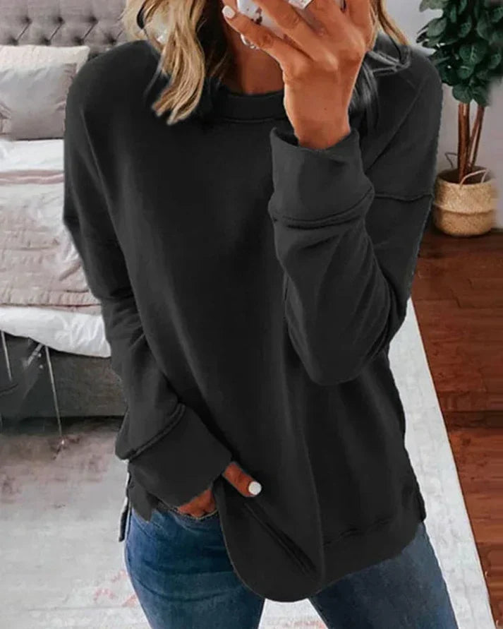 Loose-Fit Women's Round Neck Sweatshirt with Long Sleeves and Thumb Holes