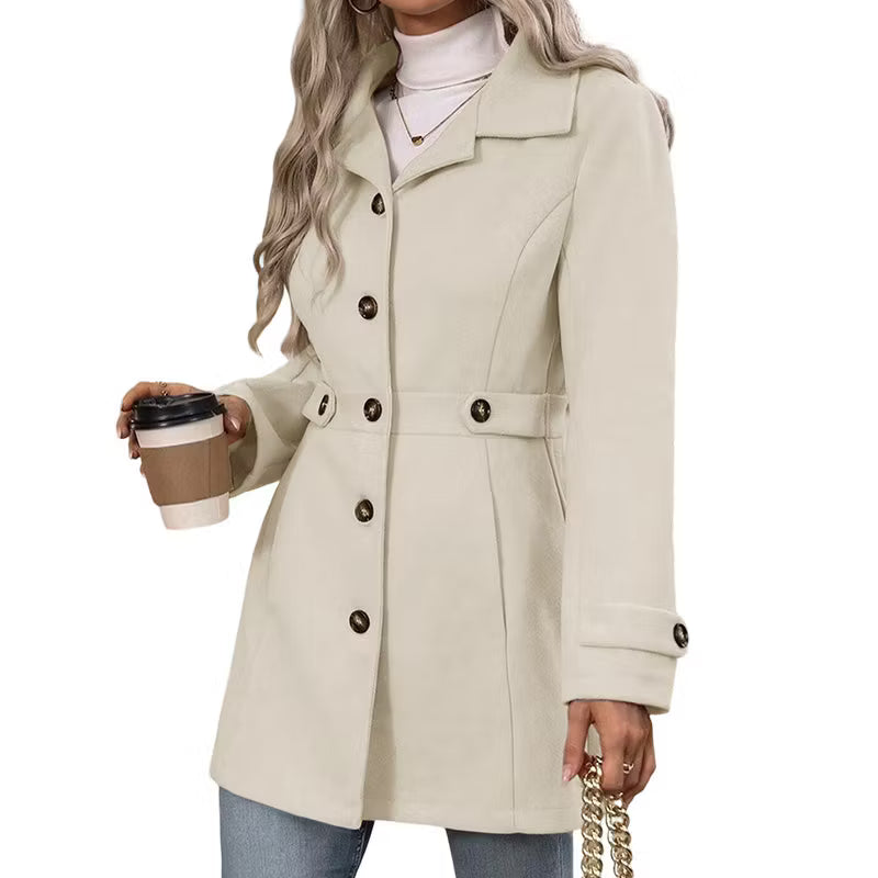 Tailored Women's Coat with Button Detail and Notched Collar